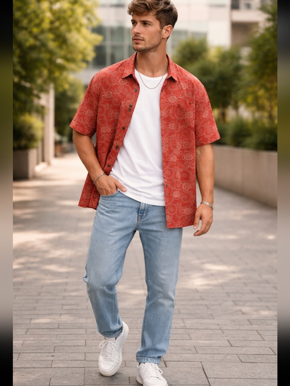 Abercrombie & Fitch  Orange Linen Blend Summer Resort Shirt Size Large